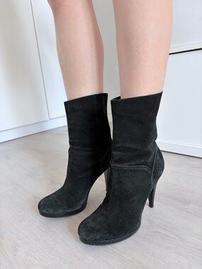 Cole Haan Black Suede Mid-Calf Heeled Boots